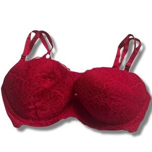 Victoria’s Secret Dream Angels Lace Demi Bra – Size 32D | Lightly Lined | Red